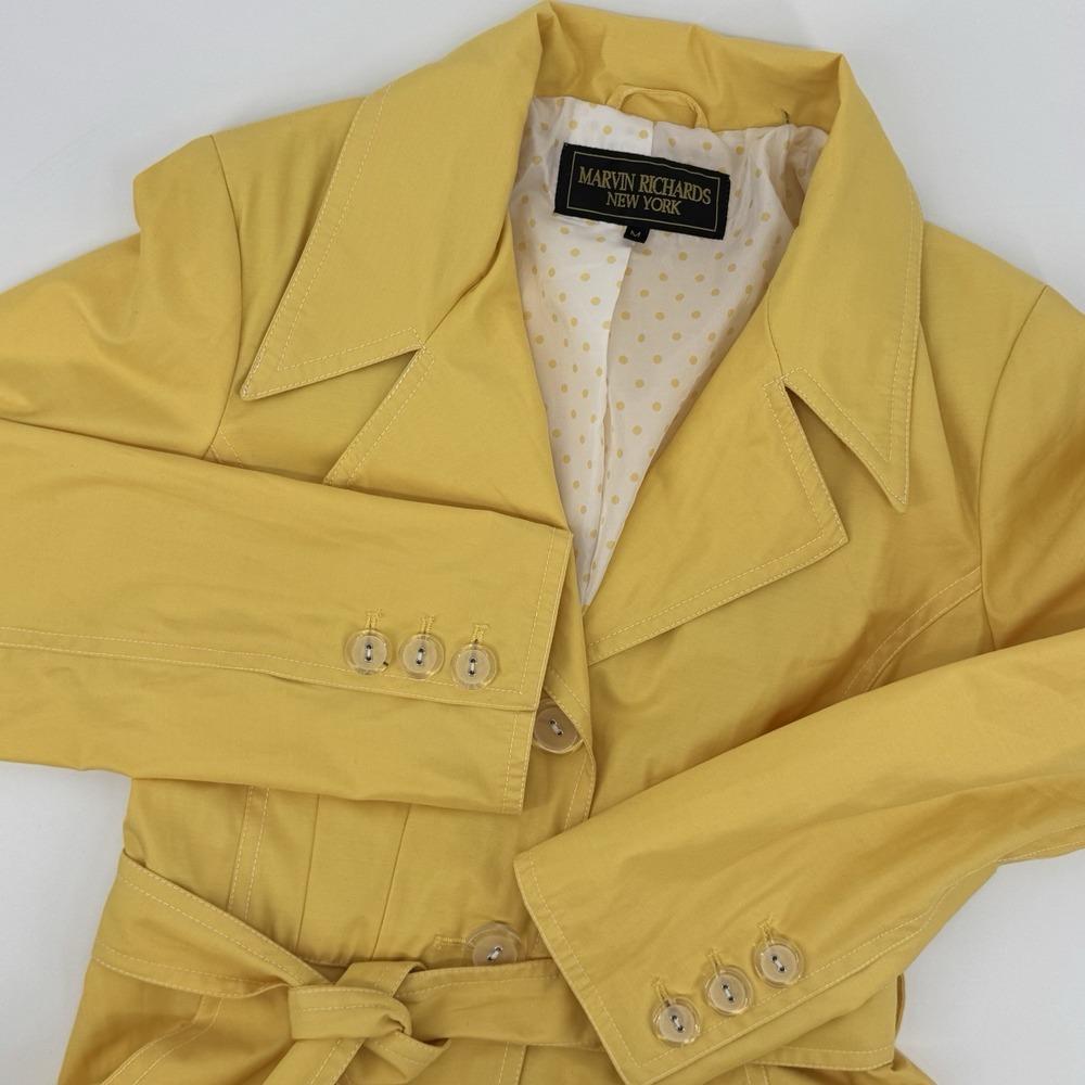 Marvin Richards New York Womens M‎ Yellow Belted Trench Coat Polka Dot Lining